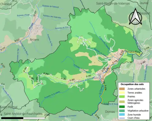 Carte en couleurs présentant l'occupation des sols.