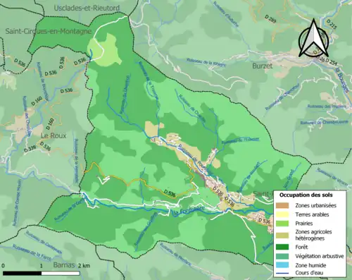 Carte en couleurs présentant l'occupation des sols.