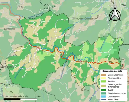 Carte en couleurs présentant l'occupation des sols.