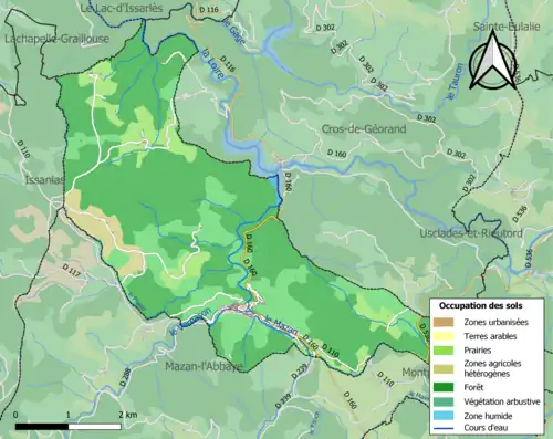 Carte en couleurs présentant l'occupation des sols.