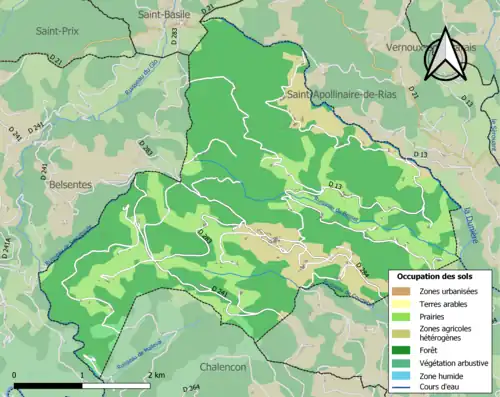 Carte en couleurs présentant l'occupation des sols.