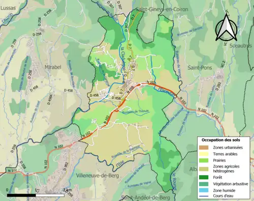 Carte en couleurs présentant l'occupation des sols.