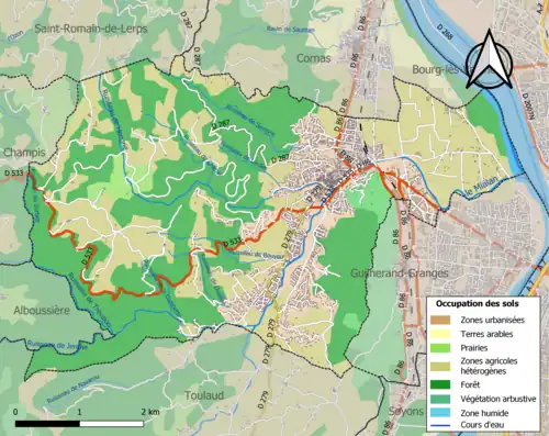 Carte en couleurs présentant l'occupation des sols.