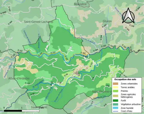 Carte en couleurs présentant l'occupation des sols.