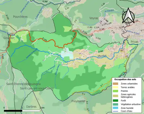 Carte en couleurs présentant l'occupation des sols.