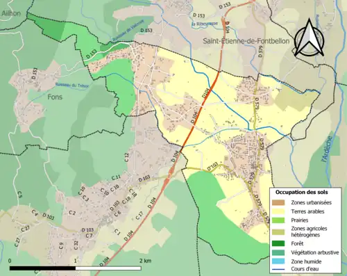 Carte en couleurs présentant l'occupation des sols.
