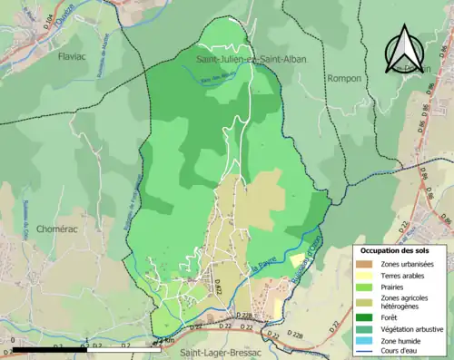 Carte en couleurs présentant l'occupation des sols.