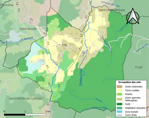 Carte en couleurs présentant l'occupation des sols.