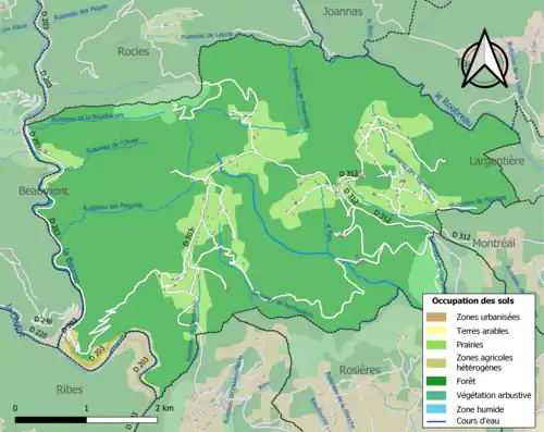 Carte en couleurs présentant l'occupation des sols.