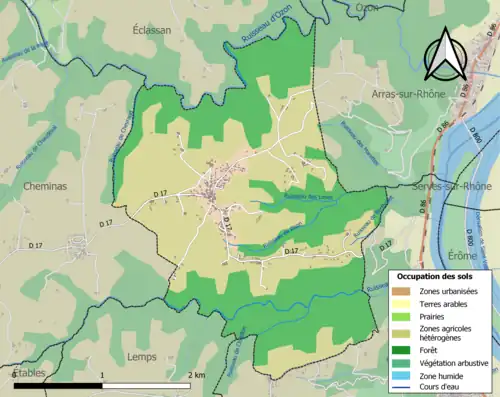 Carte en couleurs présentant l'occupation des sols.