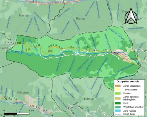 Carte en couleurs présentant l'occupation des sols.
