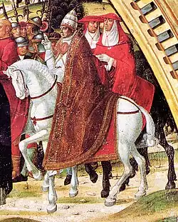 Départ de Grégoire XI vers Rome. Détail de la fresque de Girolamo di Benvenuto.