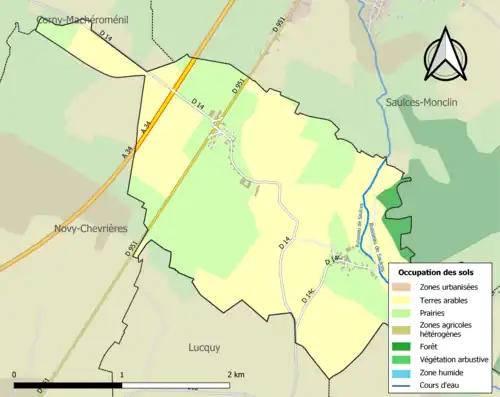 Carte en couleurs présentant l'occupation des sols.