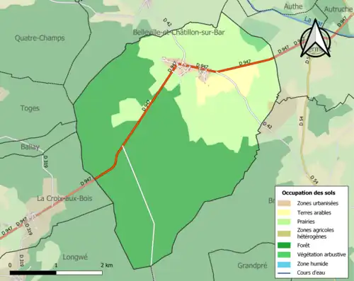 Carte en couleurs présentant l'occupation des sols.