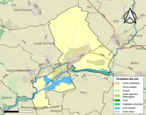 Carte en couleurs présentant l'occupation des sols.