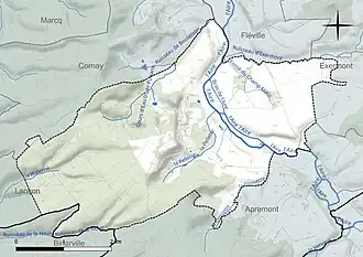 Carte en couleur présentant le réseau hydrographique de la commune