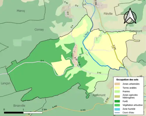 Carte en couleurs présentant l'occupation des sols.
