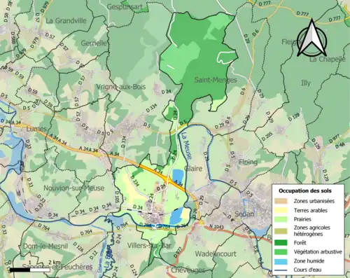 Carte en couleurs présentant l'occupation des sols.