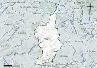 Carte en couleur présentant le réseau hydrographique de la commune