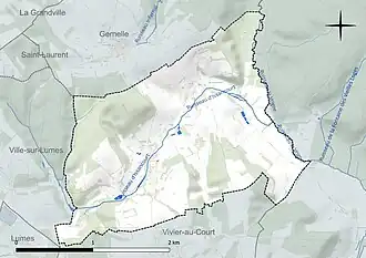 Carte en couleur présentant le réseau hydrographique de la commune