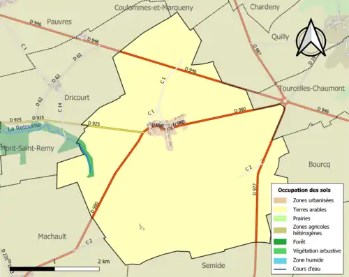 Carte en couleurs présentant l'occupation des sols.