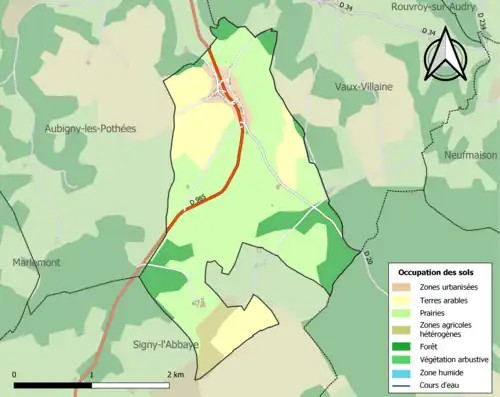 Carte en couleurs présentant l'occupation des sols.