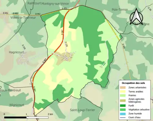 Carte en couleurs présentant l'occupation des sols.