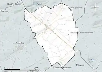 Carte en couleur présentant le réseau hydrographique de la commune
