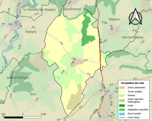 Carte en couleurs présentant l'occupation des sols.