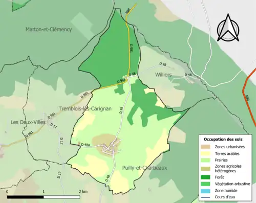 Carte en couleurs présentant l'occupation des sols.