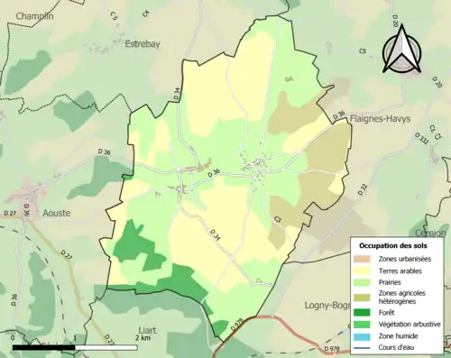 Carte en couleurs présentant l'occupation des sols.