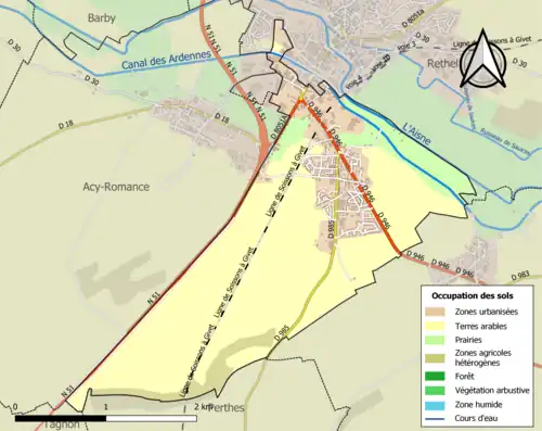 Carte en couleurs présentant l'occupation des sols.