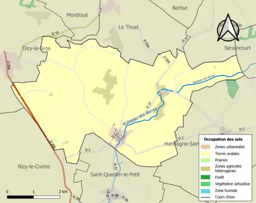 Carte en couleurs présentant l'occupation des sols.