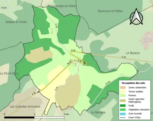 Carte en couleurs présentant l'occupation des sols.