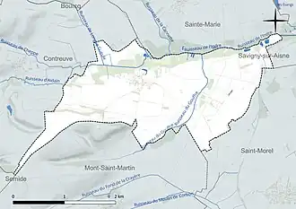 Carte en couleur présentant le réseau hydrographique de la commune