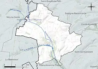 Carte en couleur présentant le réseau hydrographique de la commune