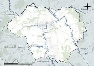 Carte en couleur présentant le réseau hydrographique de la commune