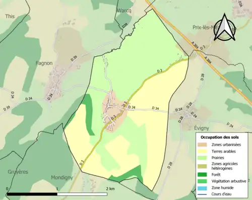 Carte en couleurs présentant l'occupation des sols.