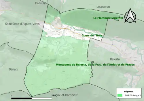 Carte de la ZNIEFF de type 1 sur la commune.