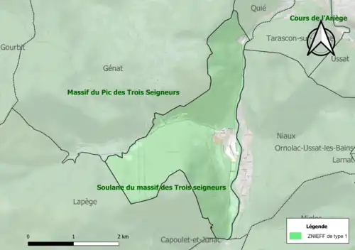 Carte des ZNIEFF de type 1 sur la commune.