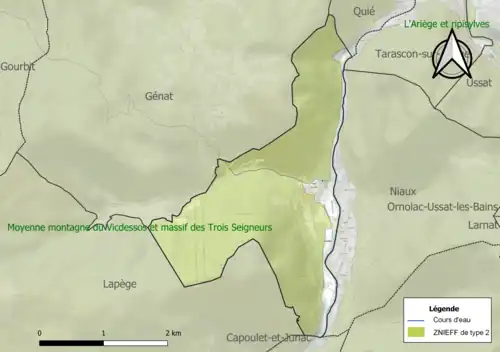 Carte des ZNIEFF de type 2 sur la commune.