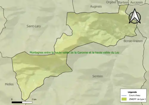 Carte de la ZNIEFF de type 2 sur la commune.