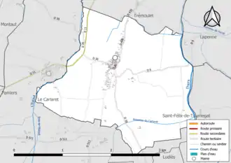 Carte en couleur présentant le réseau hydrographique de la commune