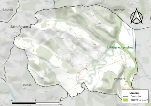 Carte de la ZNIEFF de type 2 sur la commune.
