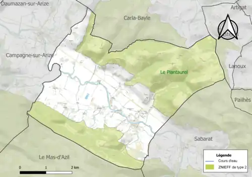 Carte de la ZNIEFF de type 2 sur la commune.