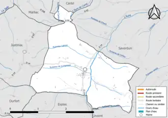 Carte en couleur présentant le réseau hydrographique de la commune