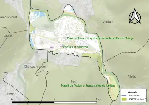 Carte des ZNIEFF de type 2 sur la commune.