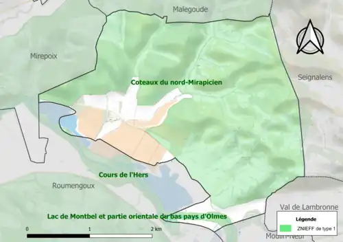Carte des ZNIEFF de type 1 sur la commune.