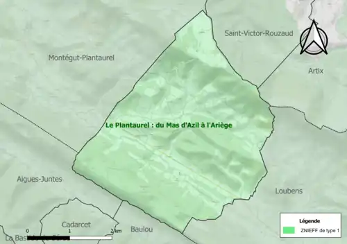 Carte de la ZNIEFF de type 1 sur la commune.