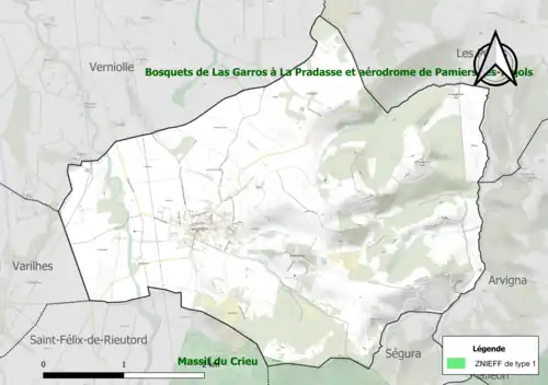 Carte de la ZNIEFF de type 1 sur la commune.